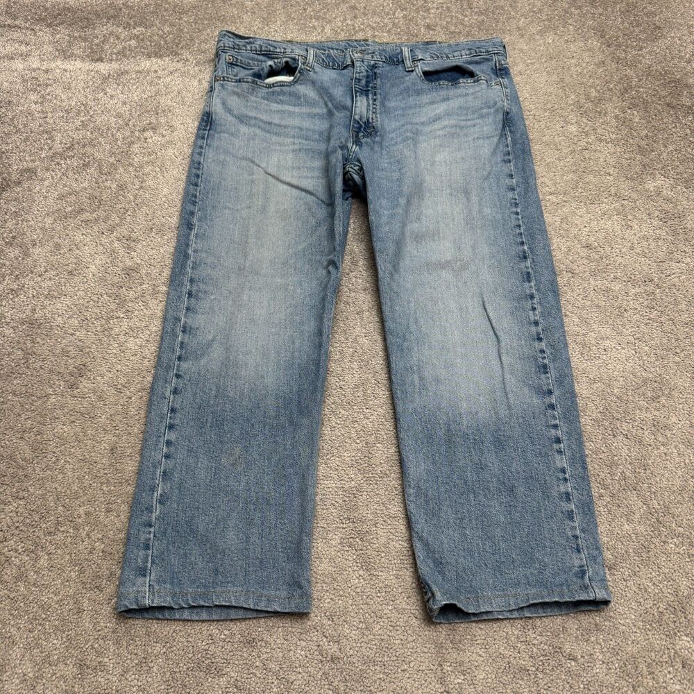 Levis 502 Regular Taper Leg Light Wash Denim Jeans Mens 38x30 Blue Casual Crop